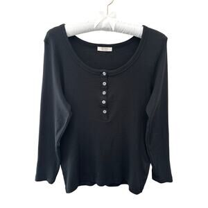 AYR | High Roller Henley Black Pima Cotton Modal Ribbed Top Basic | Large